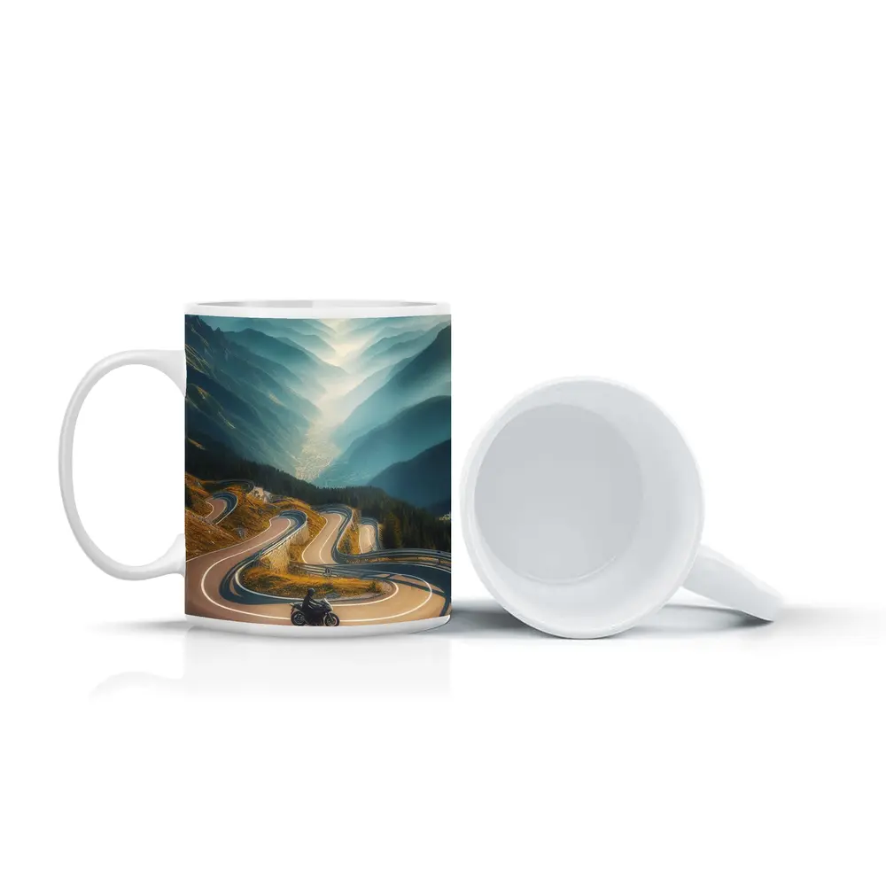 Motorcycle Rider Alpine Switchback Mountain Road – Mugs