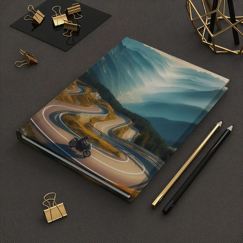 Motorcycle Rider Alpine Switchback Mountain Road – Notebooks