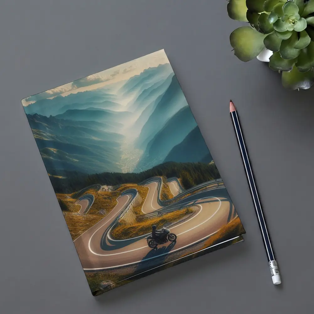 Motorcycle Rider Alpine Switchback Mountain Road – Notebooks