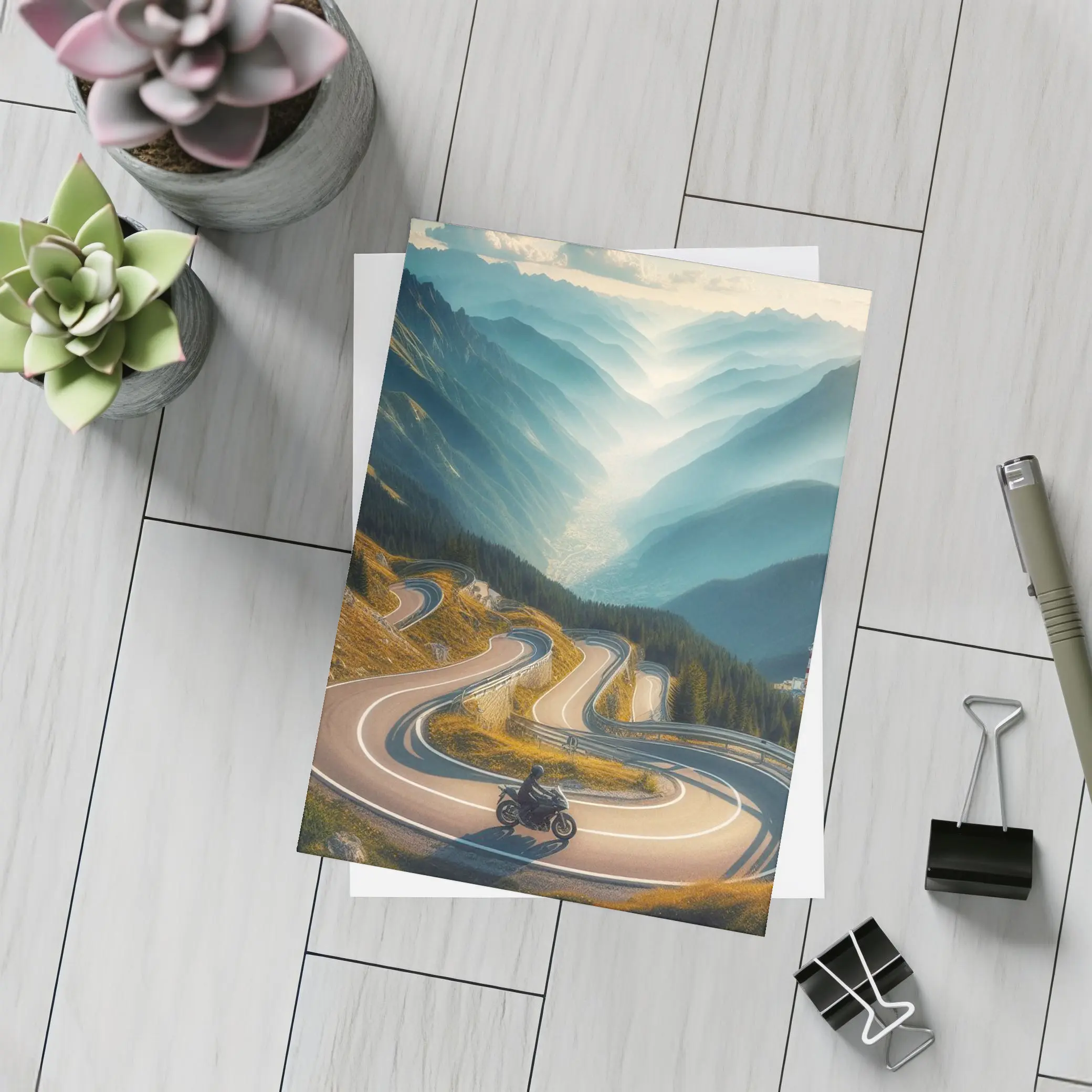 Motorcycle Rider Alpine Switchback Mountain Road – Postcards