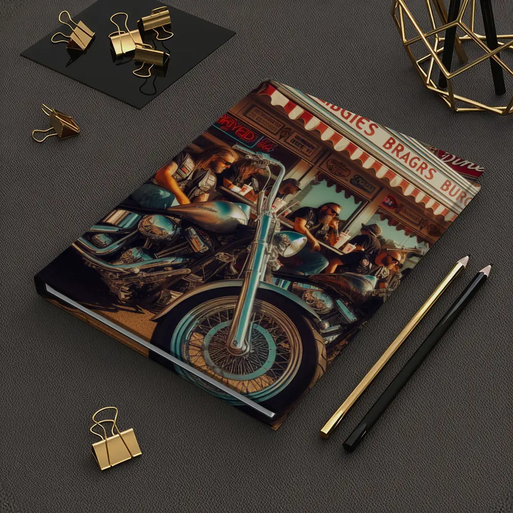 Bikers Relaxing Outside Retro American Diner – Notebooks