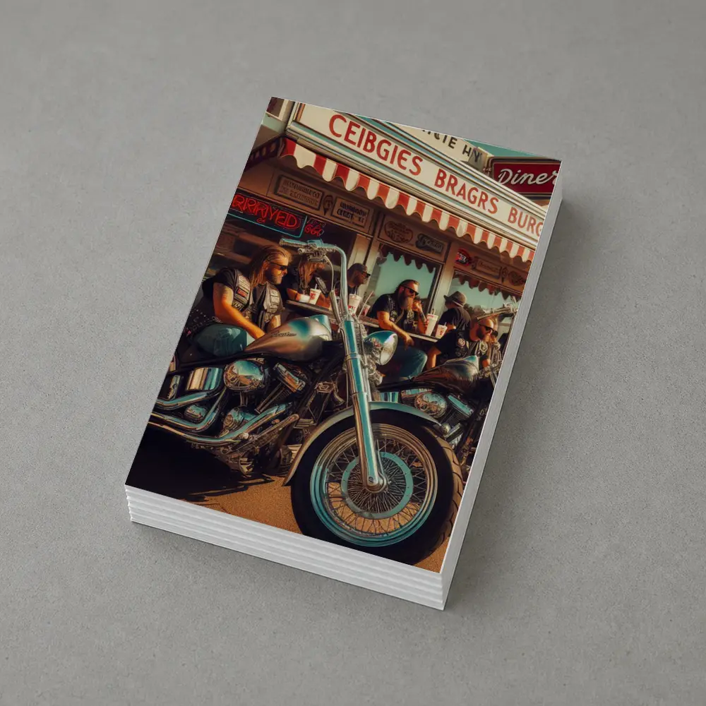 Bikers Relaxing Outside Retro American Diner – Postcards