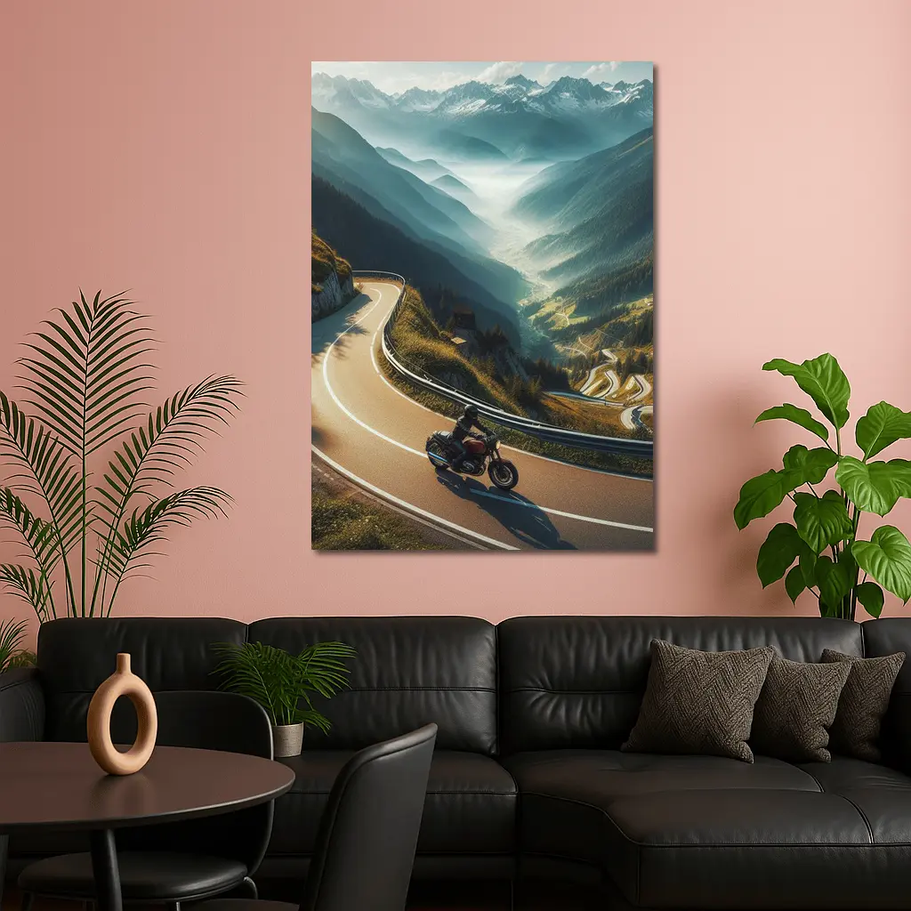 Cruiser Motorcycle Winding Alpine Mountain Road – Wall Art