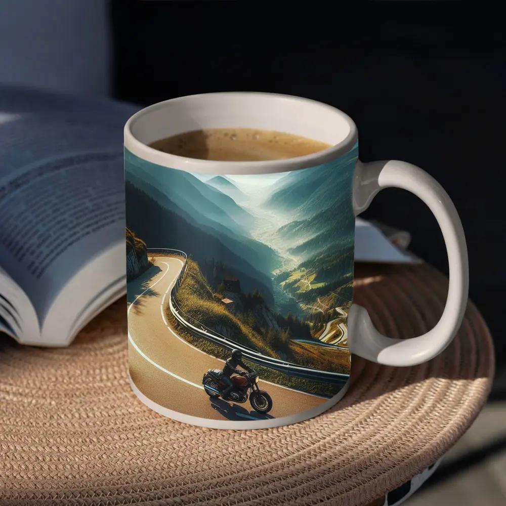Cruiser Motorcycle Winding Alpine Mountain Road – Mugs
