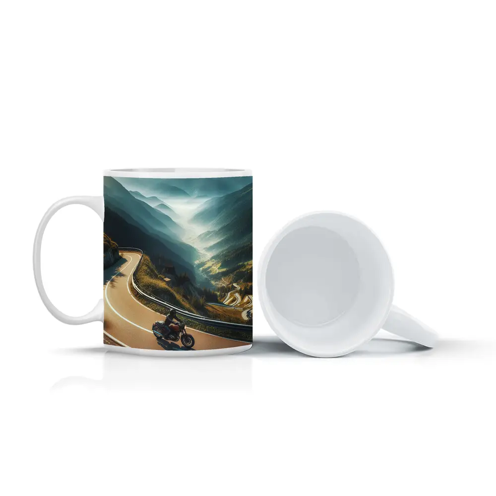 Cruiser Motorcycle Winding Alpine Mountain Road – Mugs