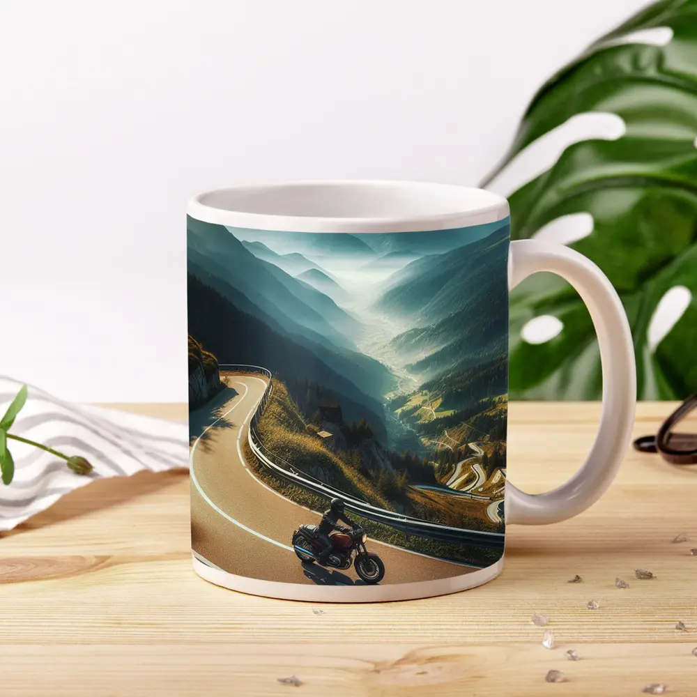 Cruiser Motorcycle Winding Alpine Mountain Road – Mugs