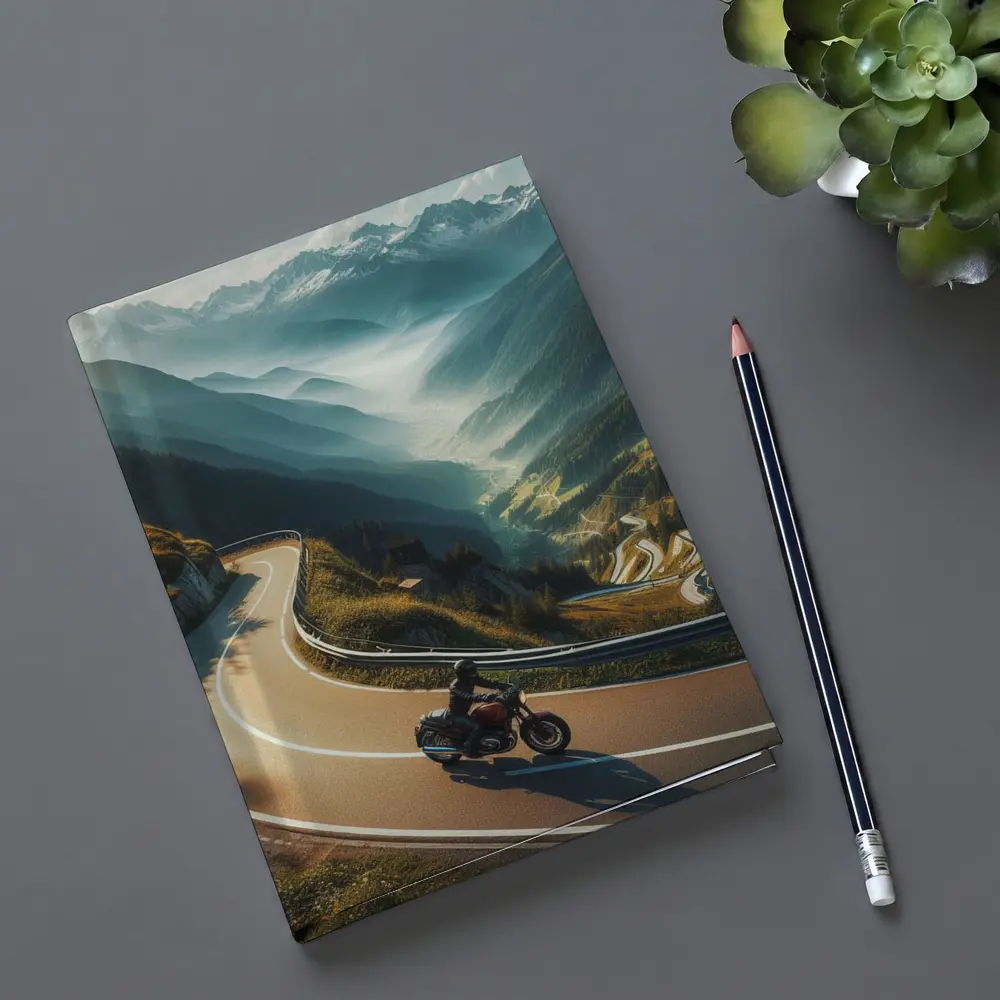 Cruiser Motorcycle Winding Alpine Mountain Road – Notebooks