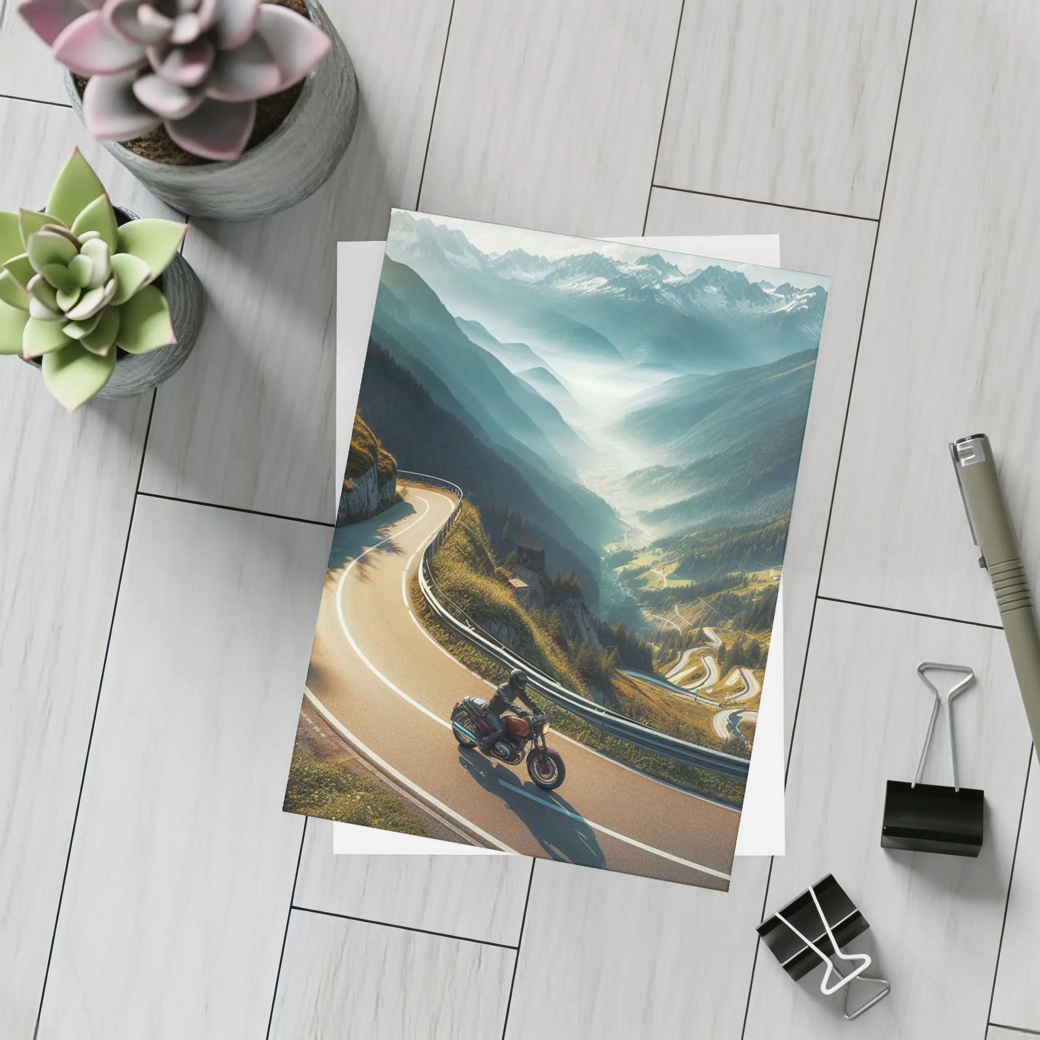 Cruiser Motorcycle Winding Alpine Mountain Road – Postcards