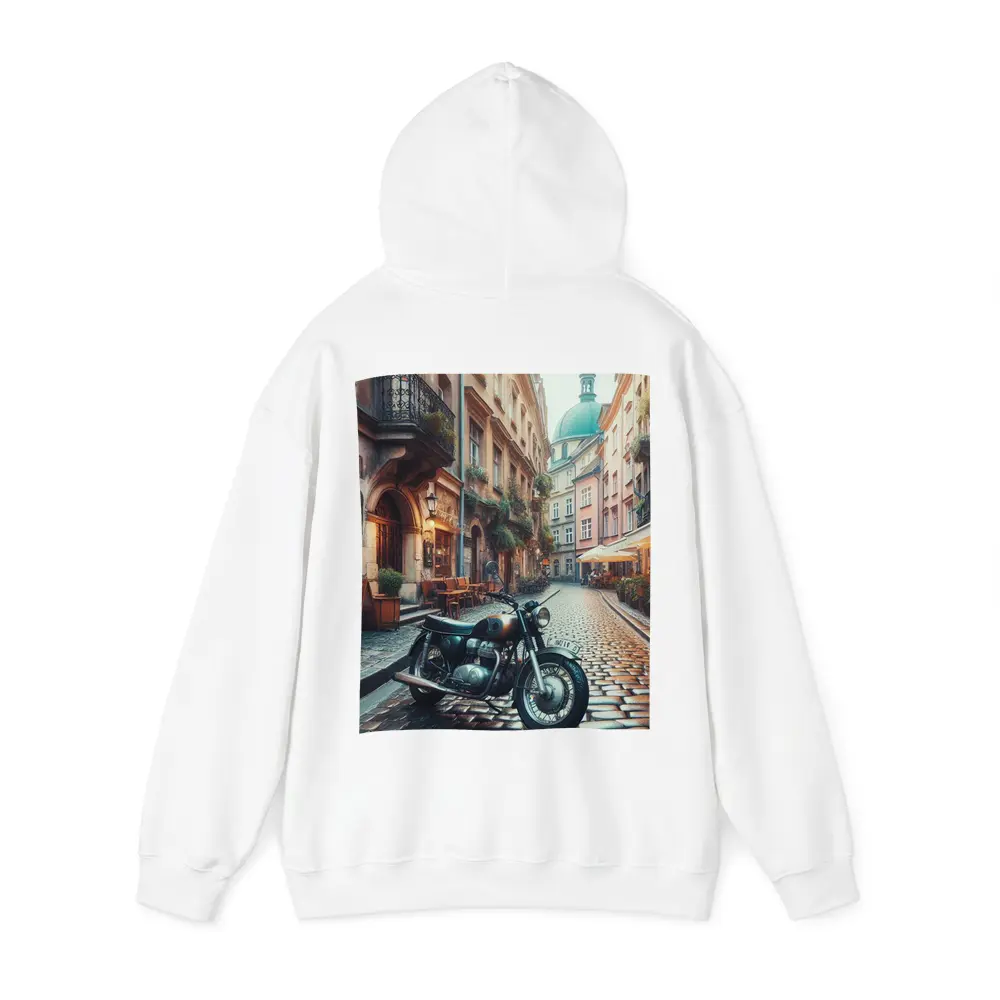 Vintage Cafe Racer Motorcycle Cobblestone European Street – Hoodies