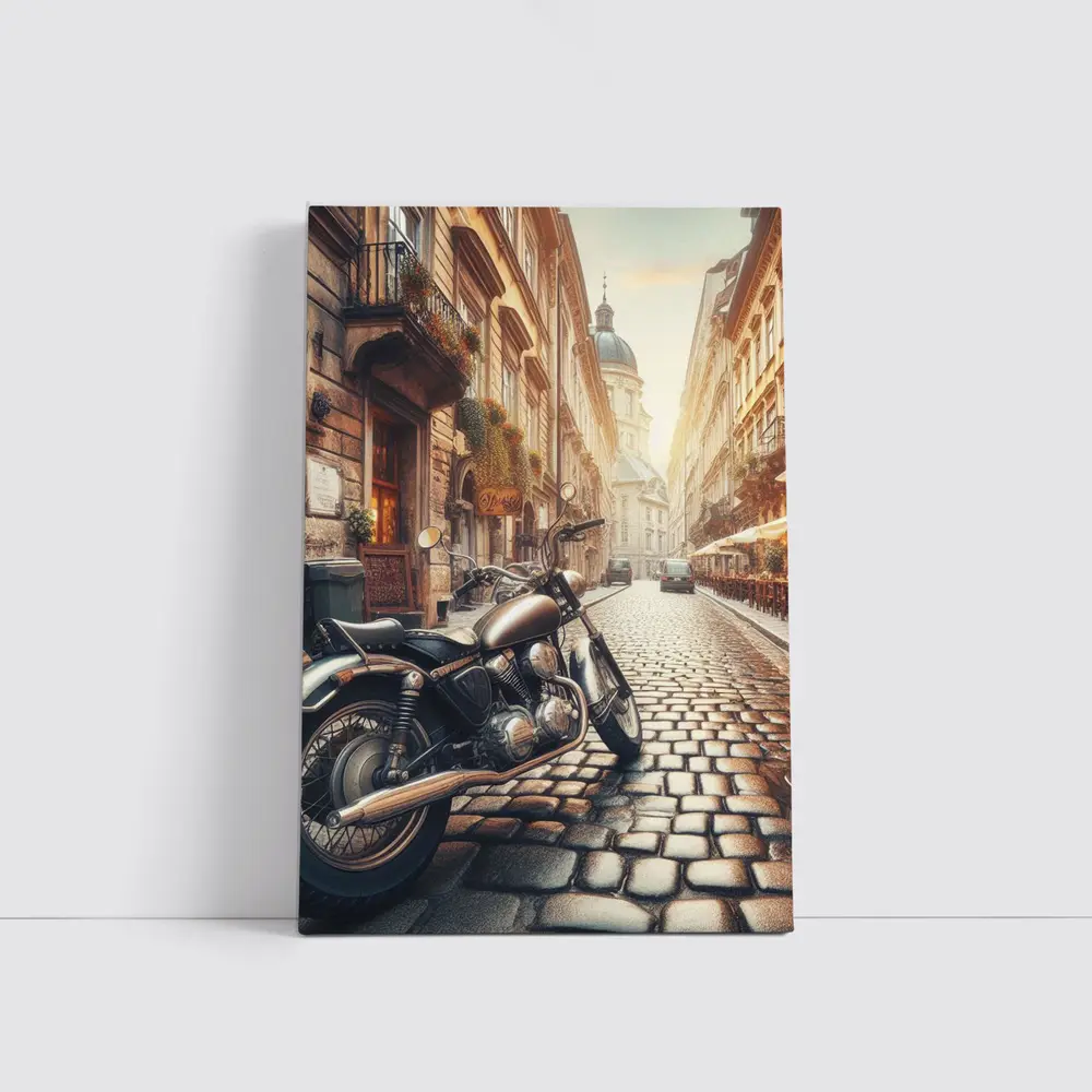 Classic Cruiser Motorcycle Cobblestone European Street – Wall Art