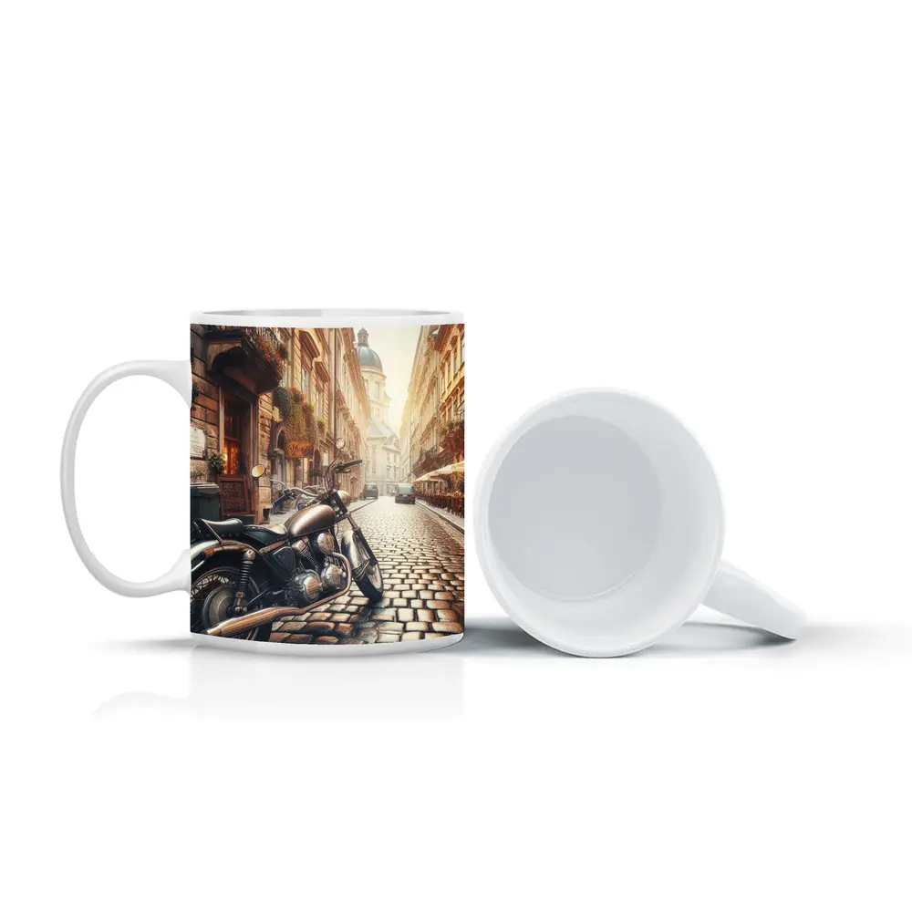 Classic Cruiser Motorcycle Cobblestone European Street – Mugs