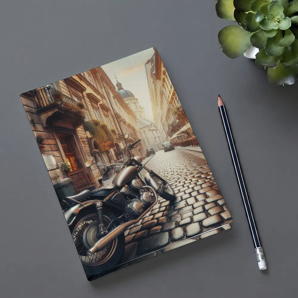 Classic Cruiser Motorcycle Cobblestone European Street – Notebooks