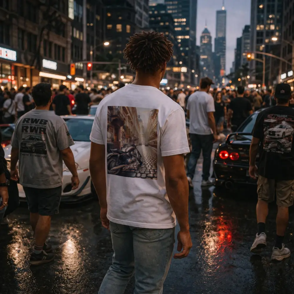 Classic Cruiser Motorcycle Cobblestone European Street – T-Shirts