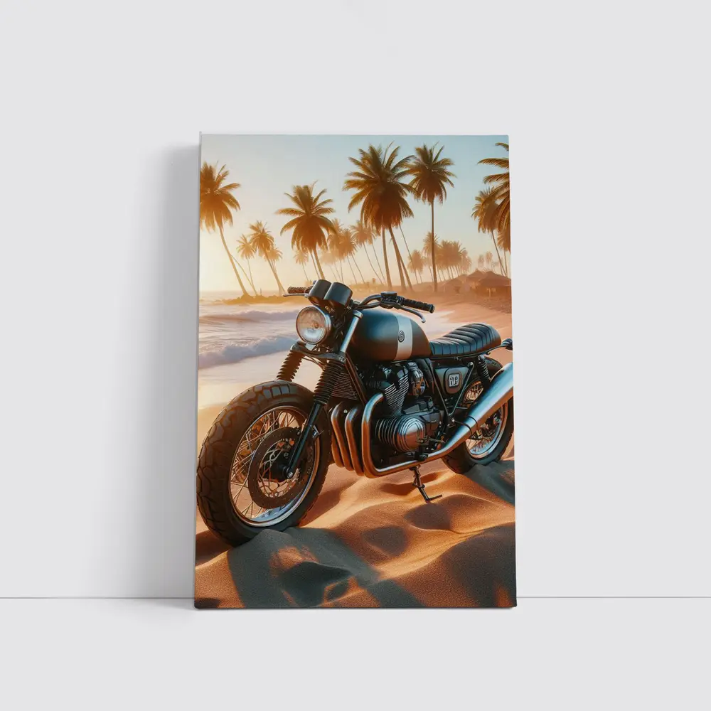 Cafe Racer Motorcycle Parked On Tropical Beach – Wall Art
