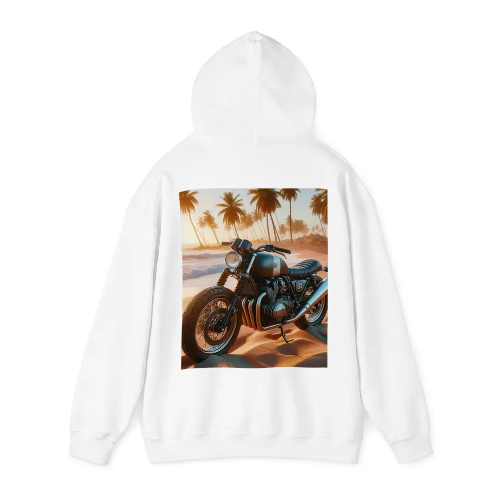Cafe Racer Motorcycle Parked On Tropical Beach – Hoodies