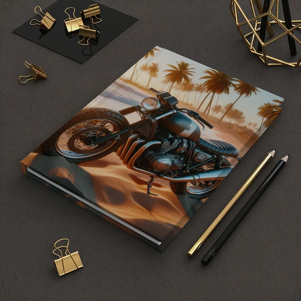 Cafe Racer Motorcycle Parked On Tropical Beach – Notebooks