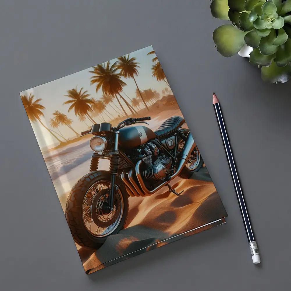 Cafe Racer Motorcycle Parked On Tropical Beach – Notebooks