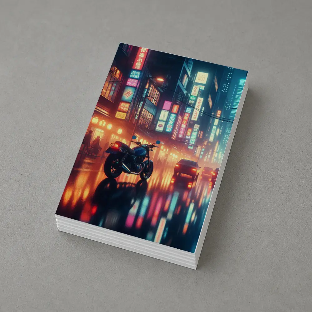 Cafe Racer Motorcycle Neon City Night Rain – Postcards