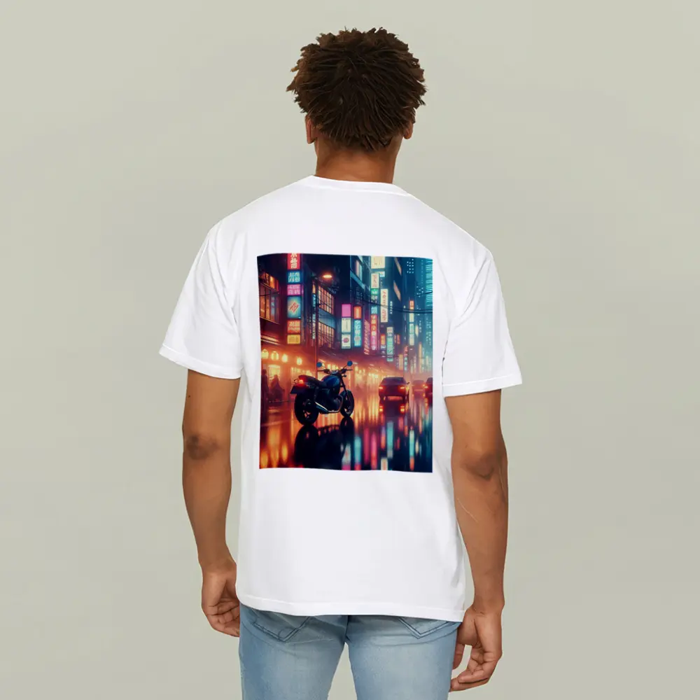 Cafe Racer Motorcycle Neon City Night Rain – T-Shirts