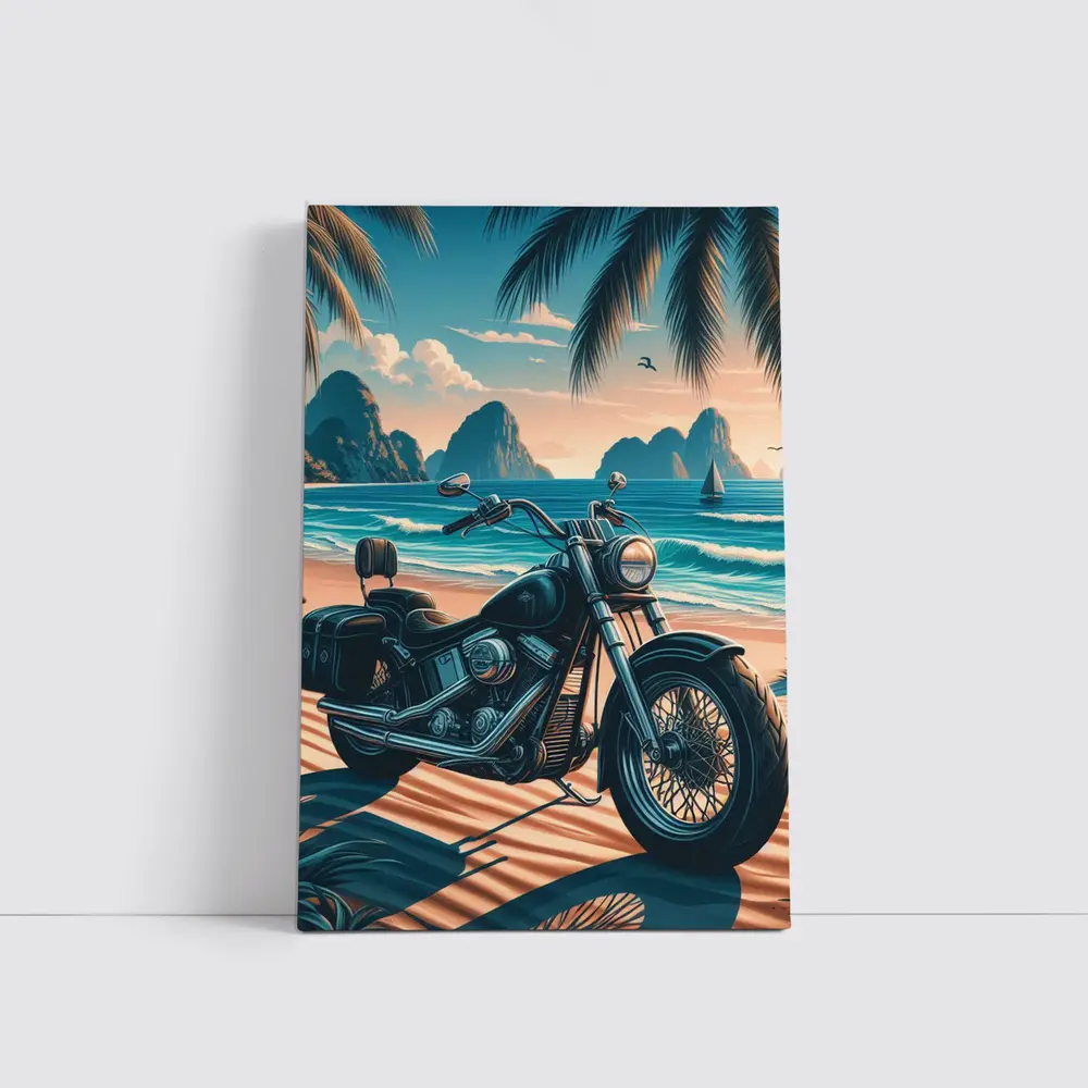 Harley Davidson Cruiser Motorcycle Tropical Beach – Wall Art