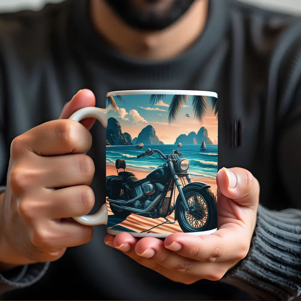 Harley Davidson Cruiser Motorcycle Tropical Beach – Mugs