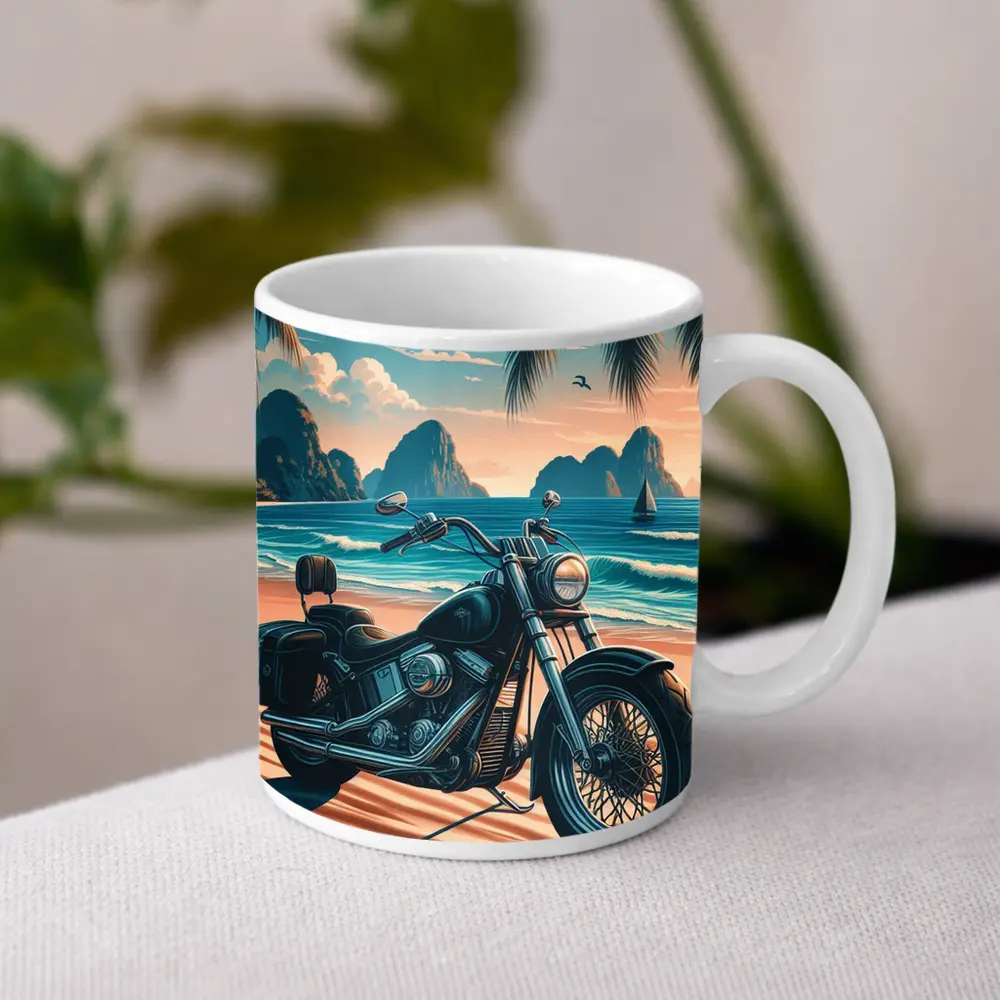 Harley Davidson Cruiser Motorcycle Tropical Beach – Mugs