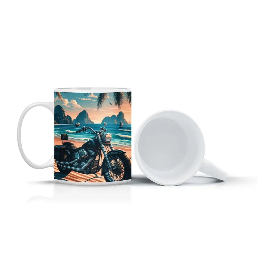 Harley Davidson Cruiser Motorcycle Tropical Beach – Mugs