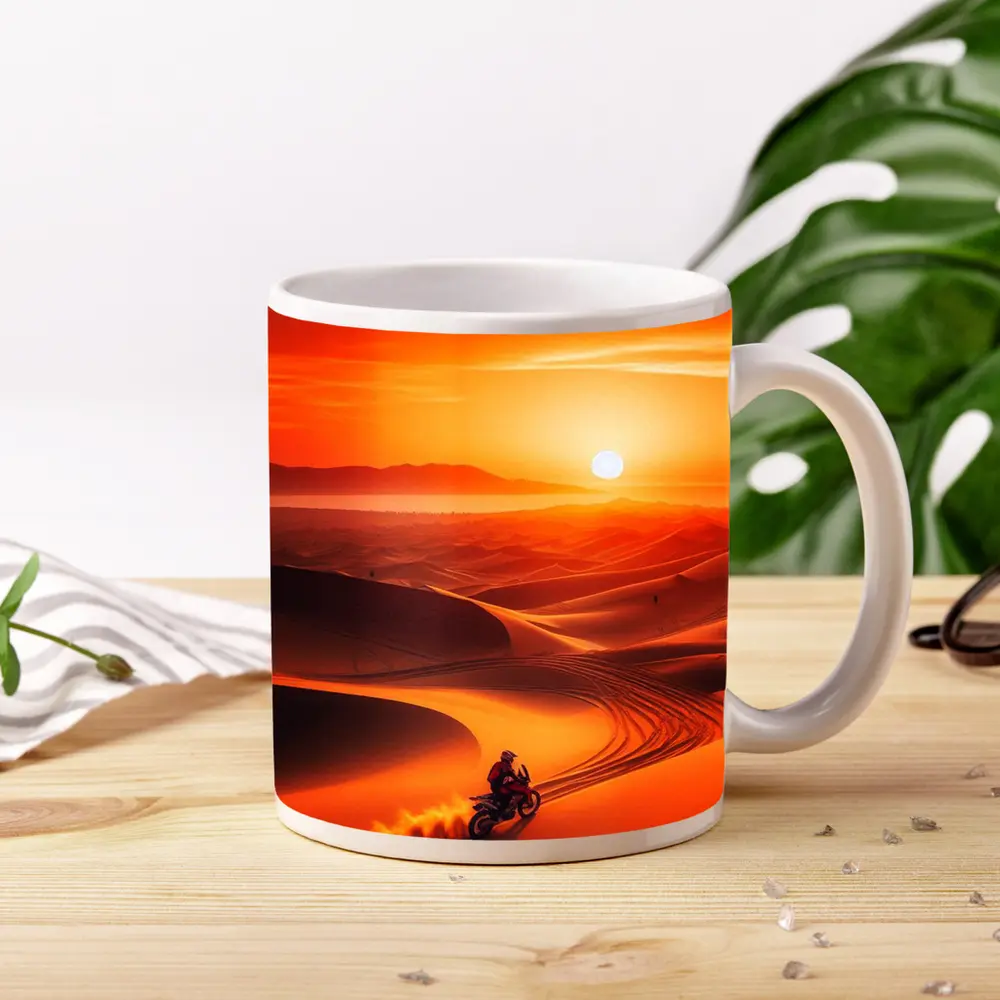 Adventure Motorcycle Rider Desert Sunset Dunes – Mugs
