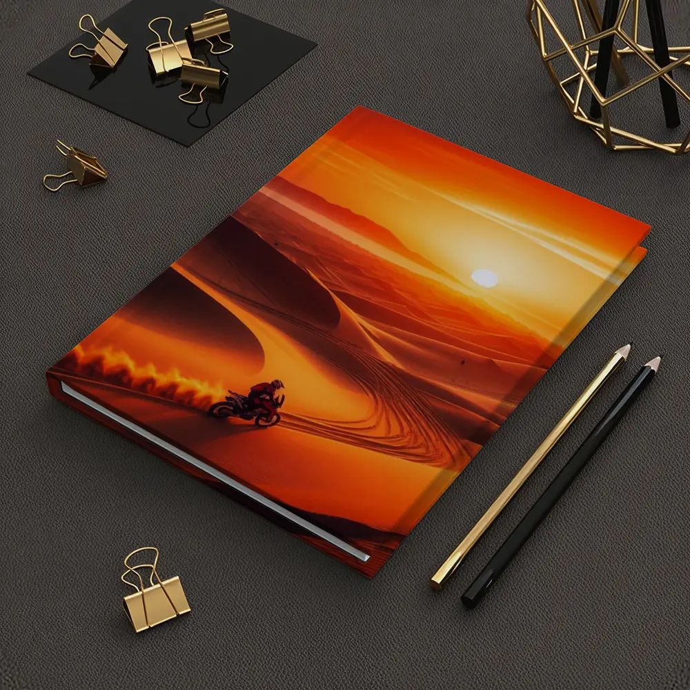Adventure Motorcycle Rider Desert Sunset Dunes – Notebooks