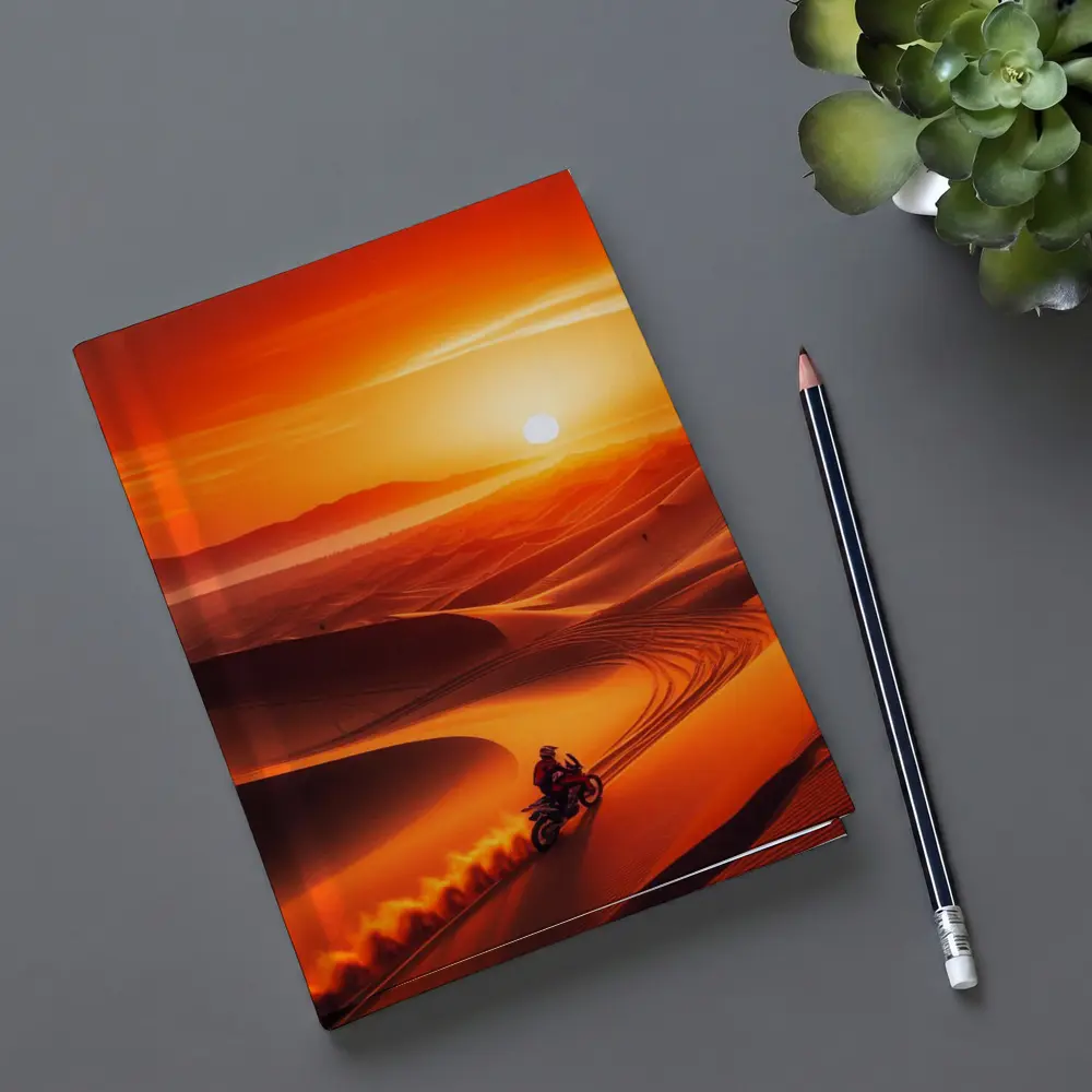 Adventure Motorcycle Rider Desert Sunset Dunes – Notebooks