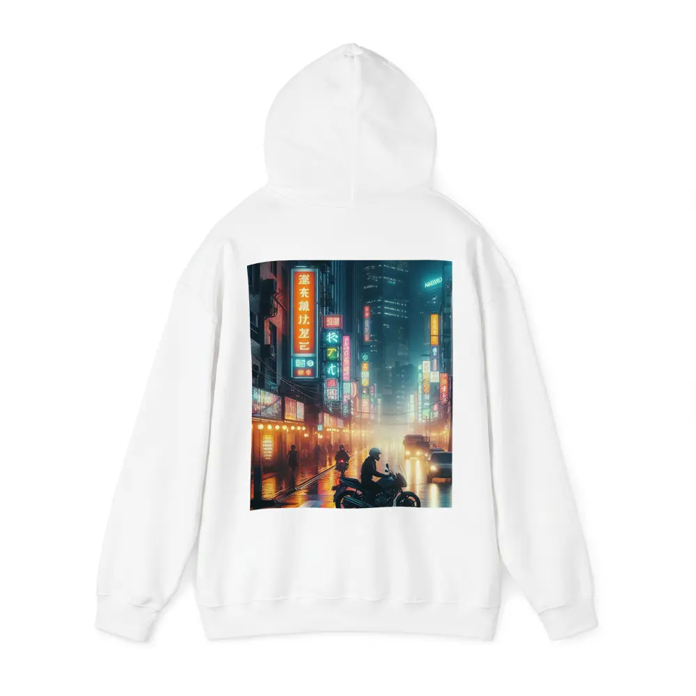 Neon City Street Rainy Night Motorcycle – Hoodies