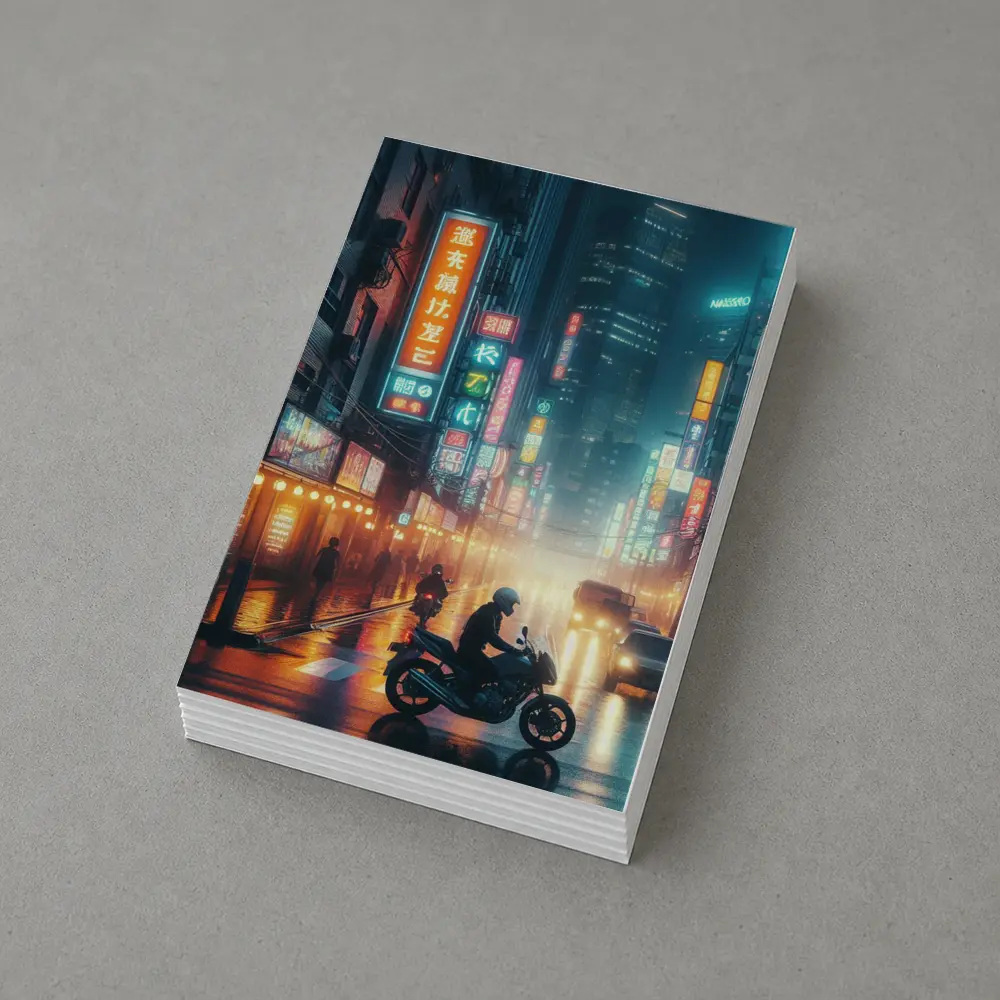 Neon City Street Rainy Night Motorcycle – Postcards