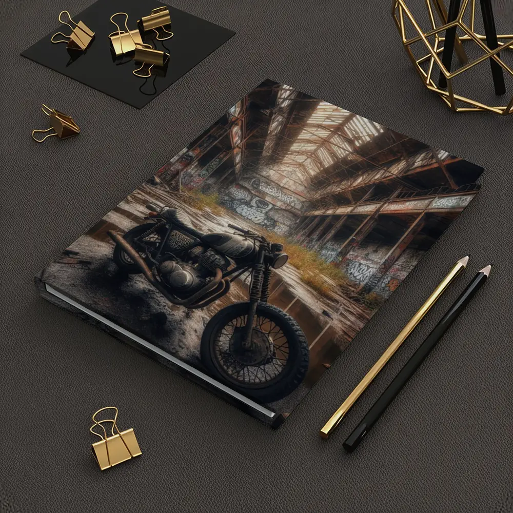 Cafe Racer Motorcycle Abandoned Industrial Warehouse – Notebooks