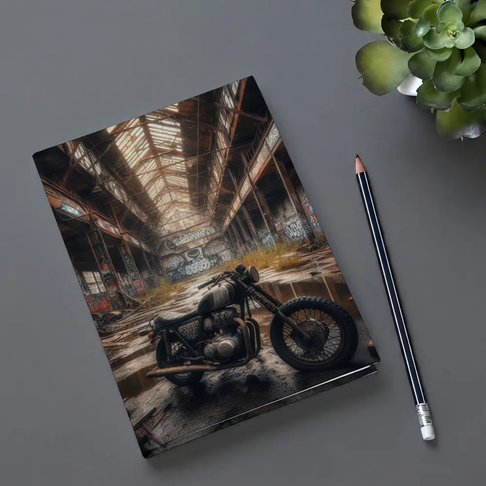 Cafe Racer Motorcycle Abandoned Industrial Warehouse – Notebooks