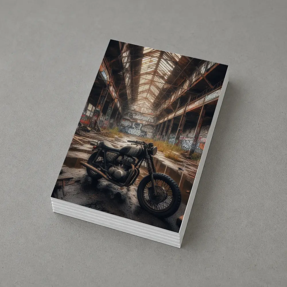 Cafe Racer Motorcycle Abandoned Industrial Warehouse – Postcards