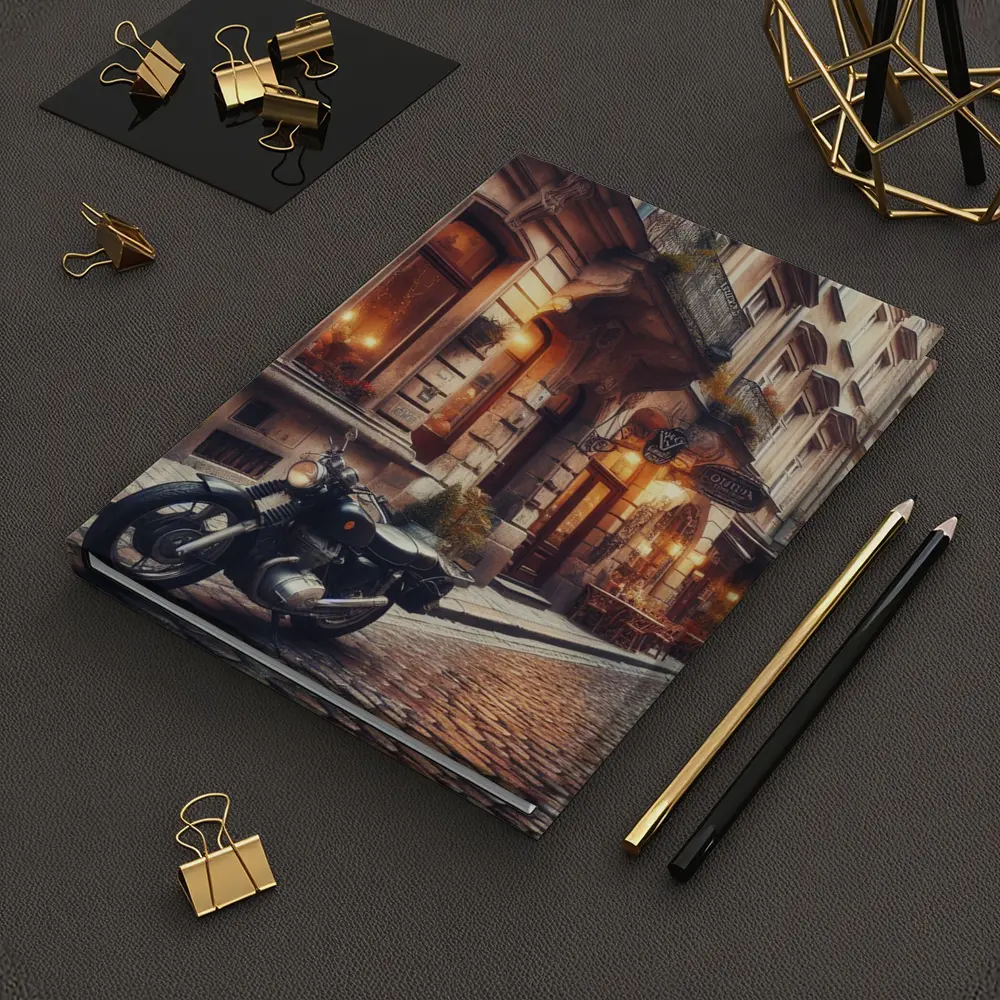 Cafe Racer Motorcycle Cobblestone European Street – Notebooks