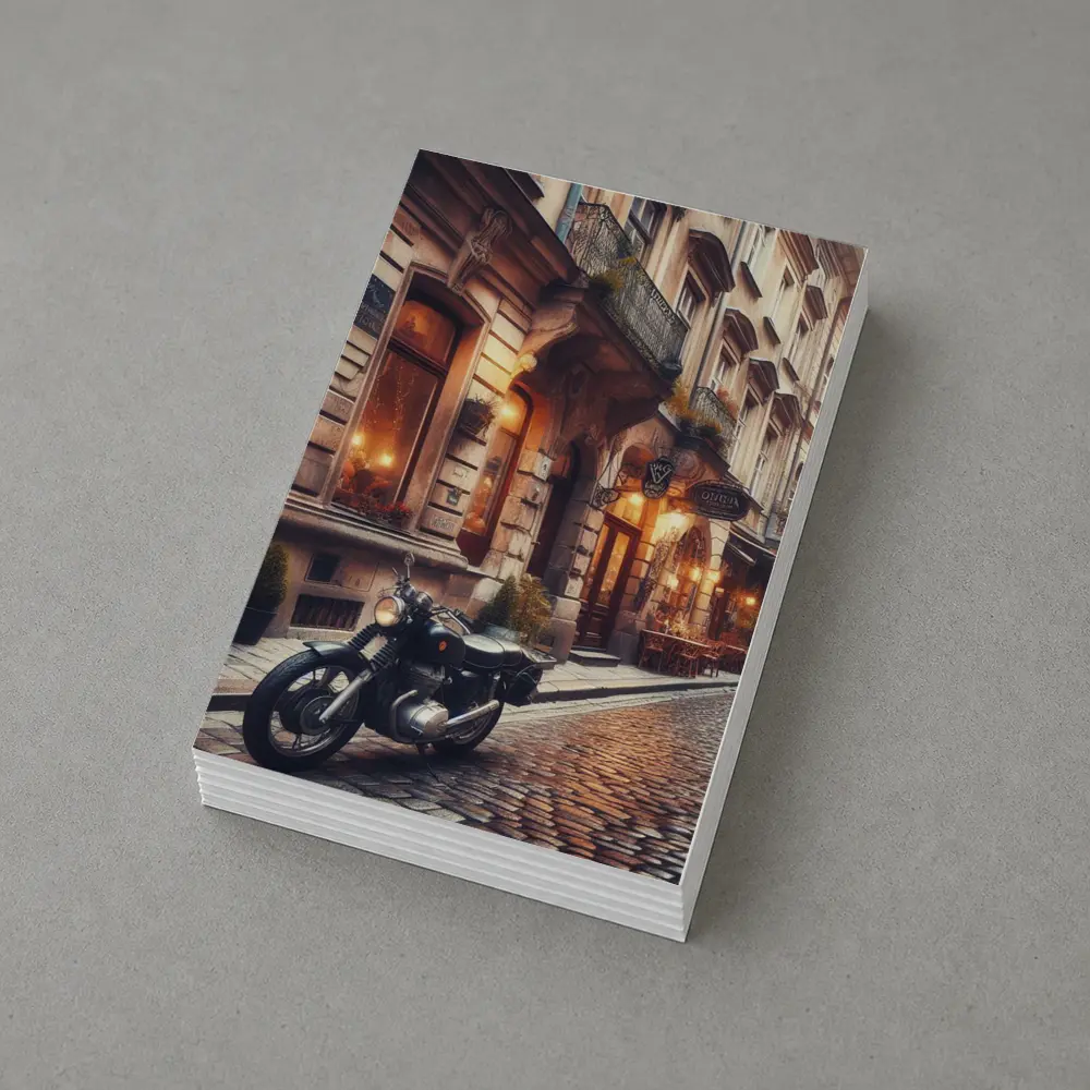 Cafe Racer Motorcycle Cobblestone European Street – Postcards