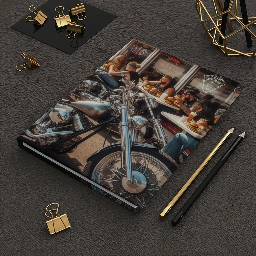 Harley Davidson Choppers Parked Outside Diner – Notebooks