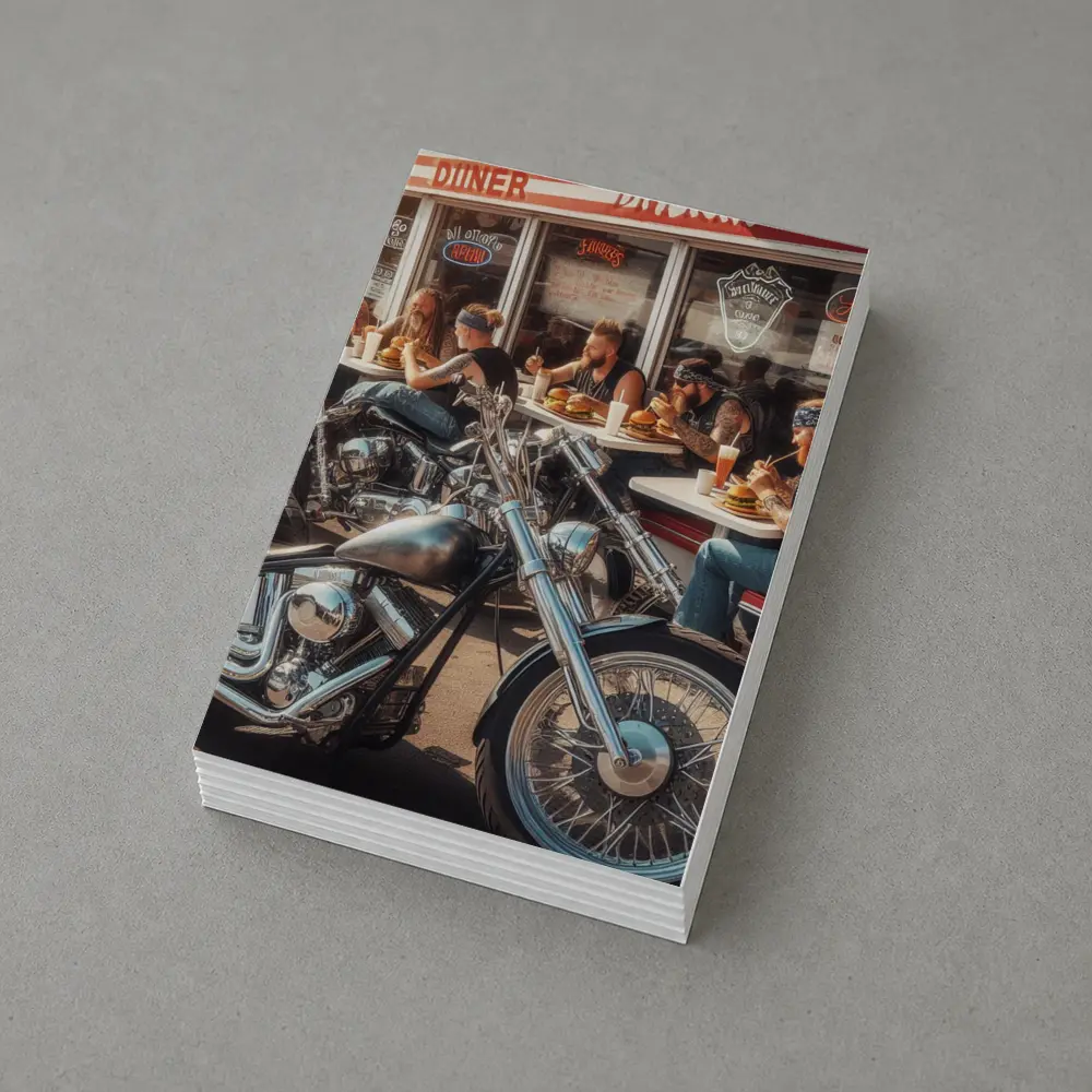 Harley Davidson Choppers Parked Outside Diner – Postcards