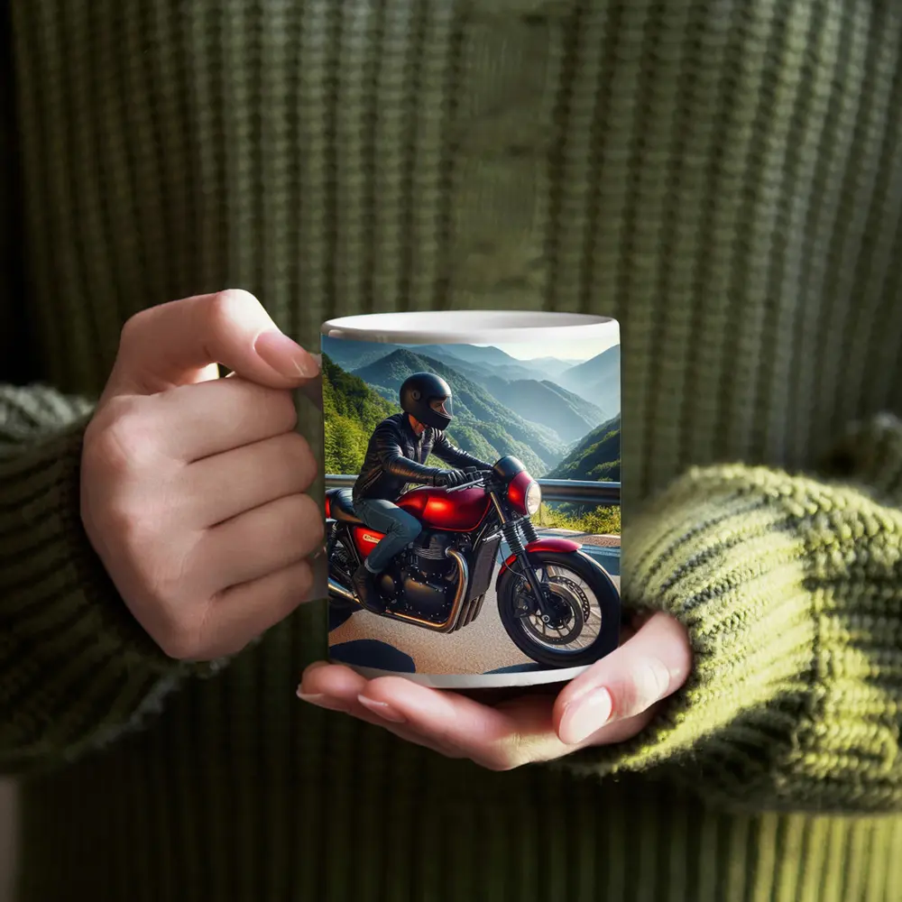 Red Cafe Racer Motorcycle Mountain Road Ride – Mugs