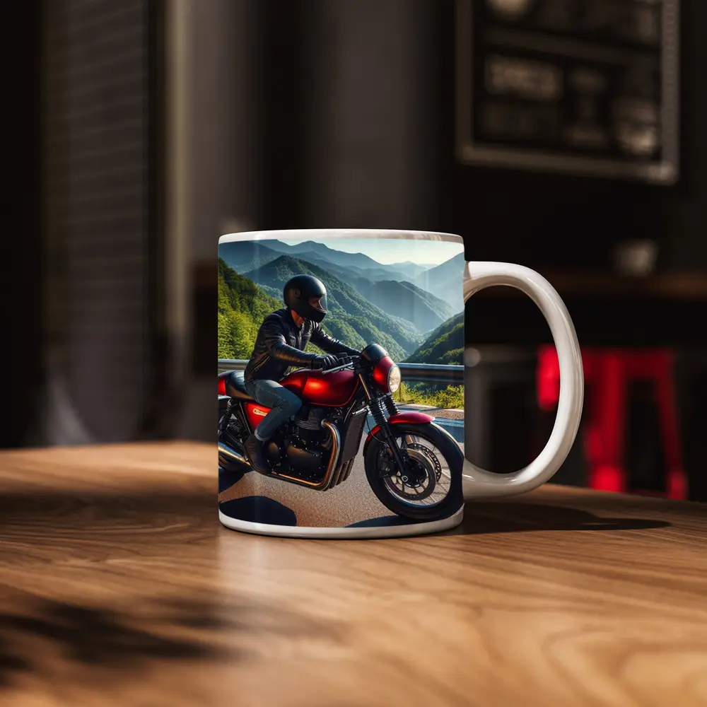 Red Cafe Racer Motorcycle Mountain Road Ride – Mugs