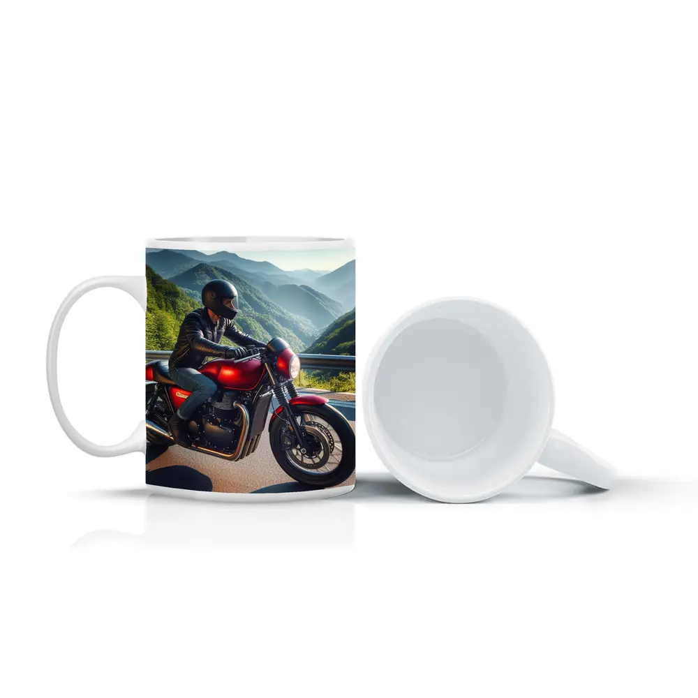 Red Cafe Racer Motorcycle Mountain Road Ride – Mugs