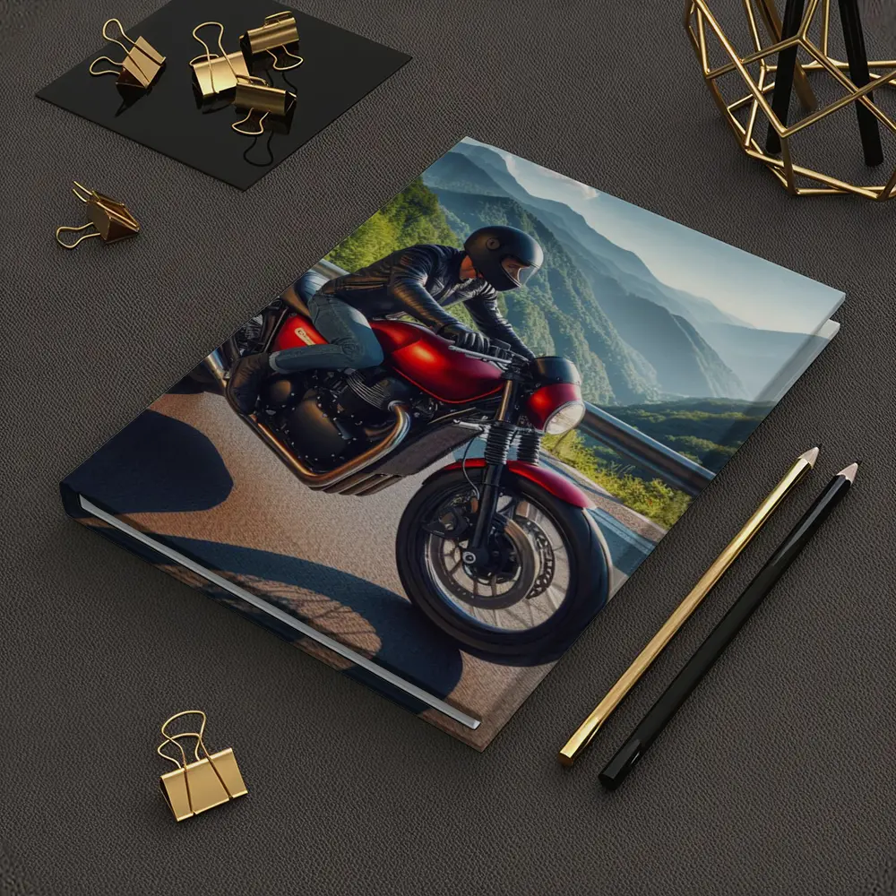 Red Cafe Racer Motorcycle Mountain Road Ride – Notebooks