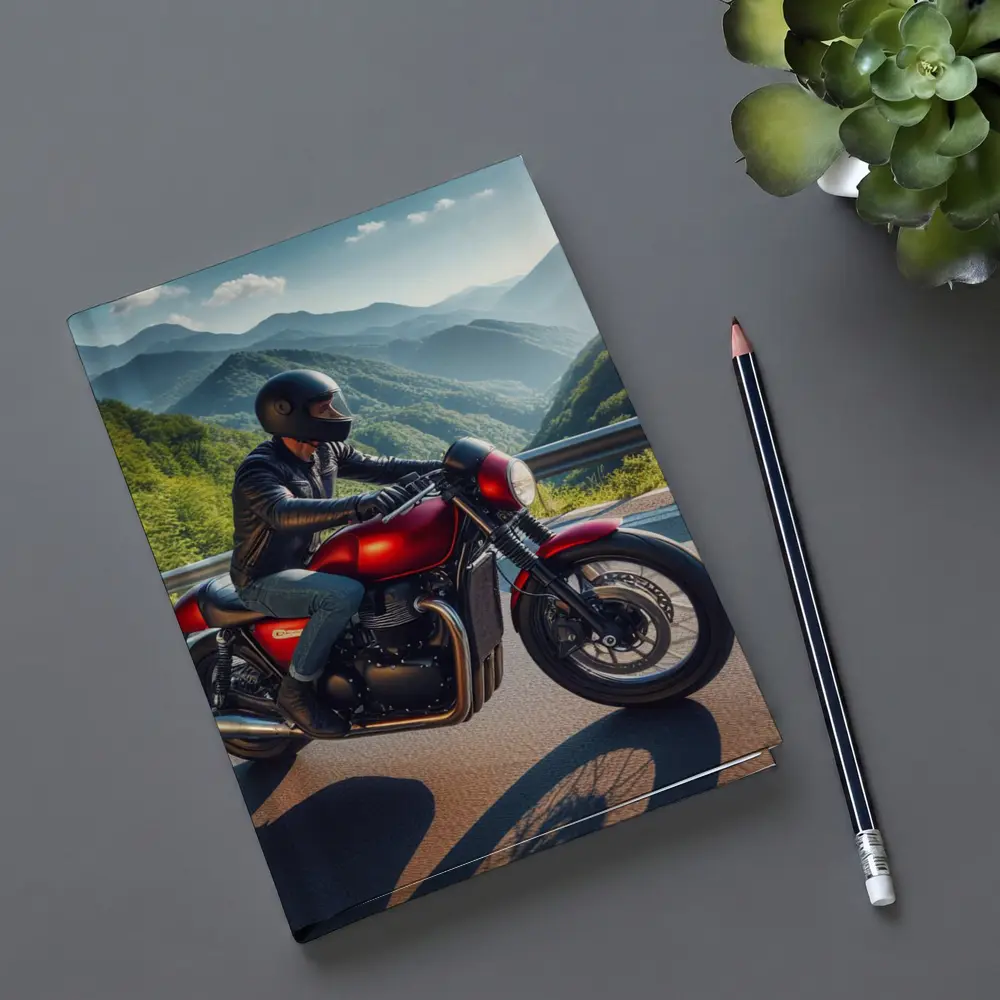 Red Cafe Racer Motorcycle Mountain Road Ride – Notebooks
