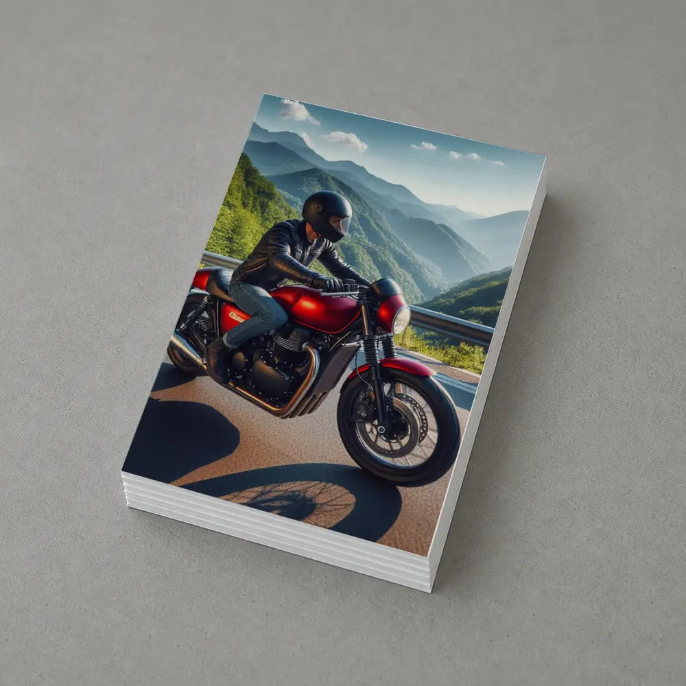 Red Cafe Racer Motorcycle Mountain Road Ride – Postcards