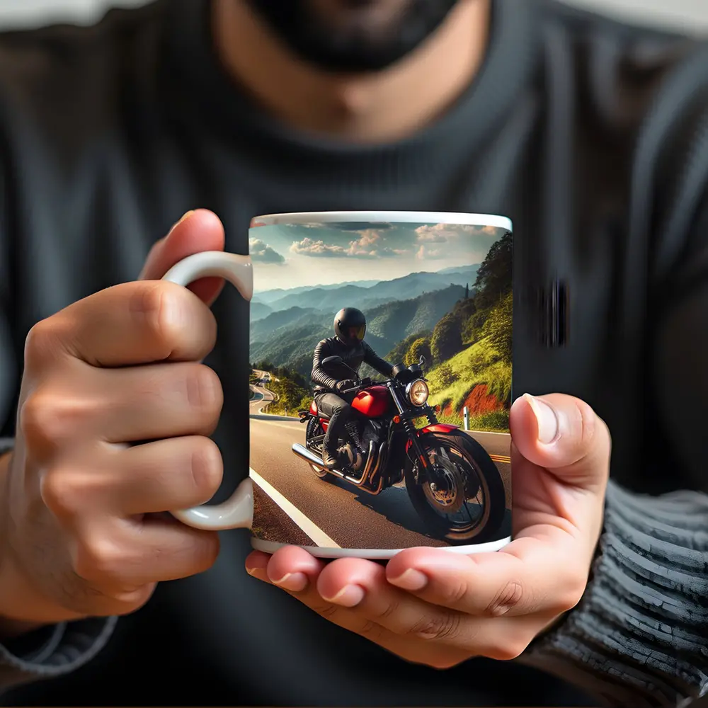 Red Cafe Racer Motorcycle Mountain Road Ride – Mugs