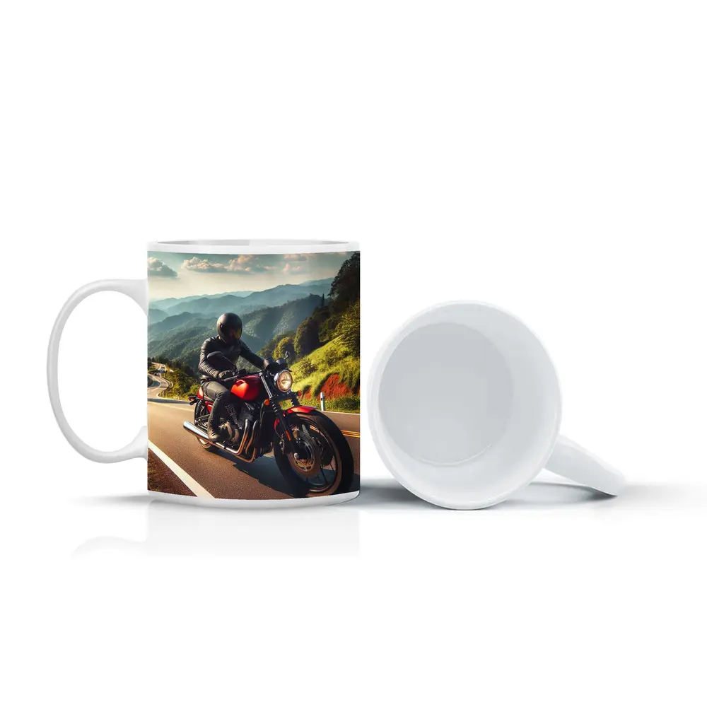 Red Cafe Racer Motorcycle Mountain Road Ride – Mugs