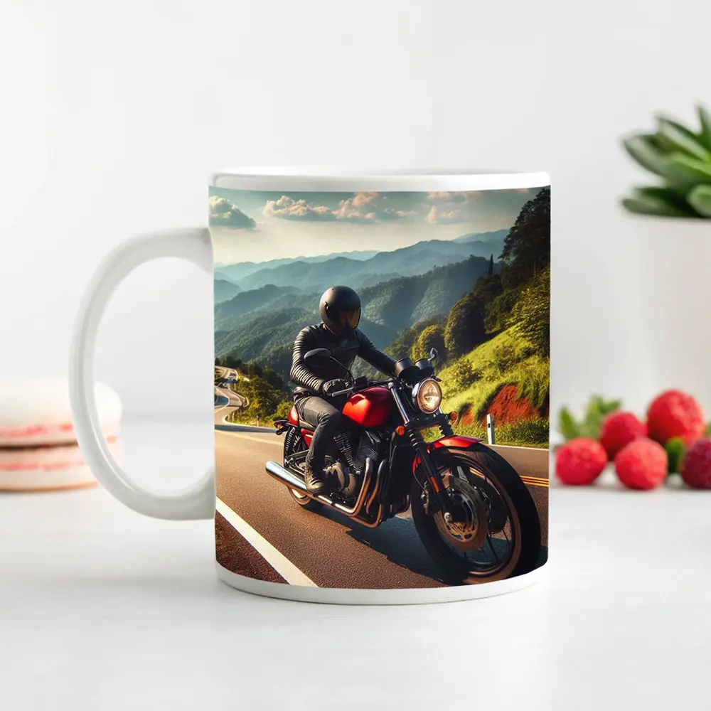 Red Cafe Racer Motorcycle Mountain Road Ride – Mugs