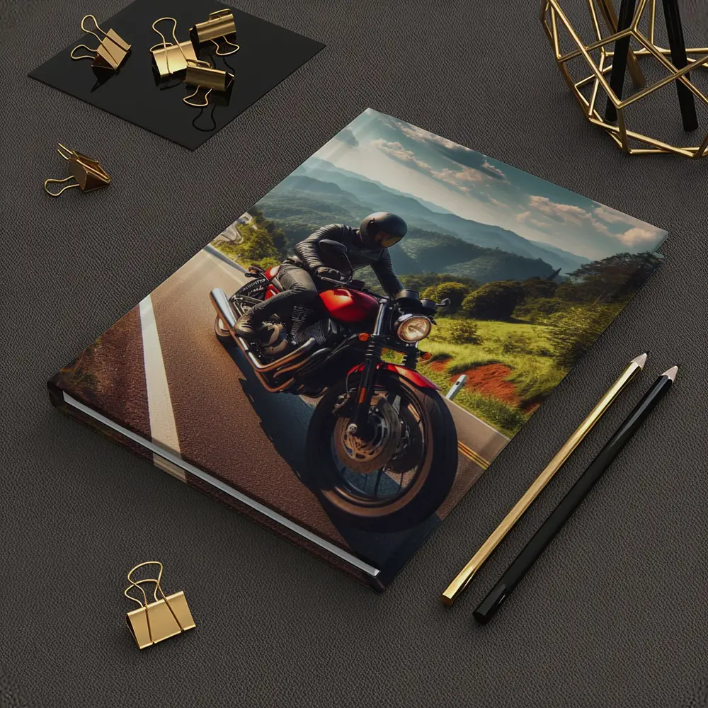 Red Cafe Racer Motorcycle Mountain Road Ride – Notebooks