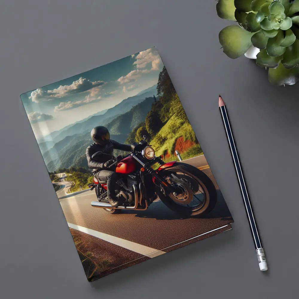 Red Cafe Racer Motorcycle Mountain Road Ride – Notebooks